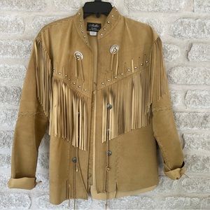 Vintage fringe jacket western nubuck Arella concho braiding studs tan M suede